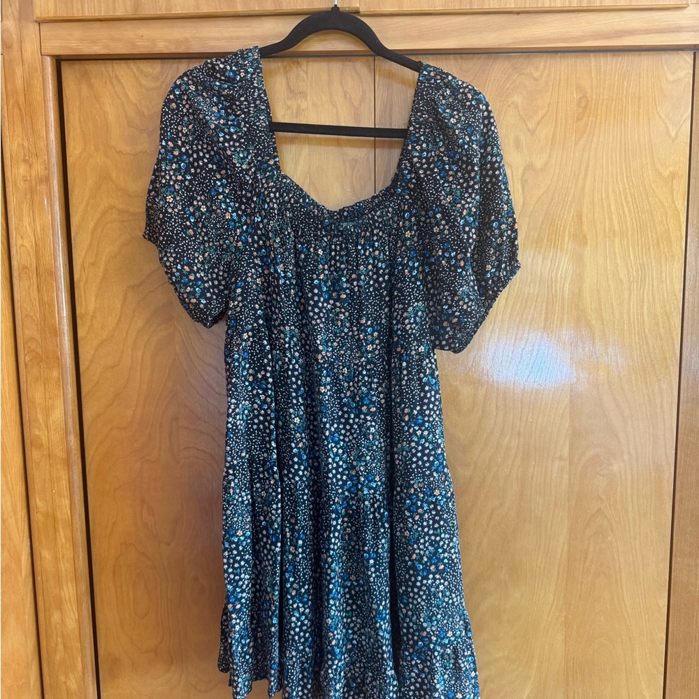 Wild fable Floral Print Dress with Puff Sleeves